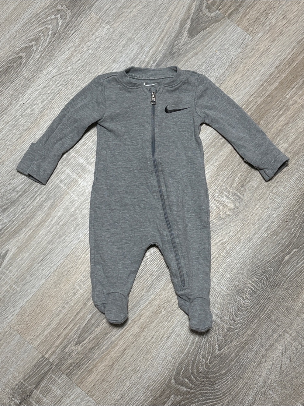 Nike Gray Long-Sleeve Footed Baby One-Piece with Zip